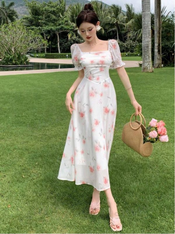 DAZY Women Square Neck All-Over Printed Short Sleeve Dress
