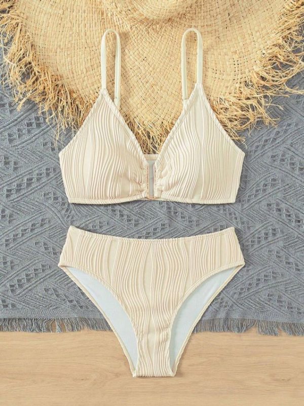 Teen Girl Solid Color Minimalist Texture Simple Bikini Swimwear Set