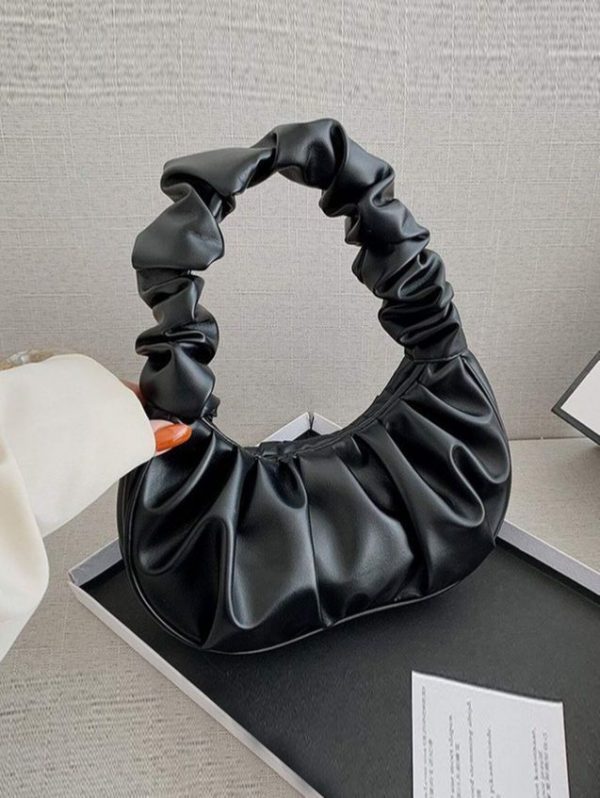 Women's Black Fashionable Pleated Shoulder Bag, Suitable For Daily Life