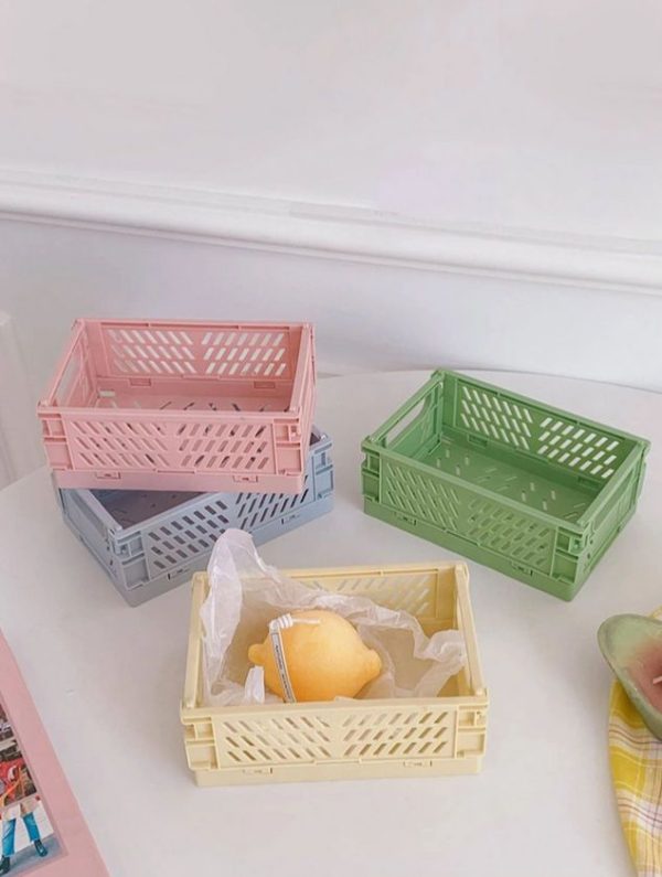 1pc Solid Color Hollow Stationery Storage Basket, Simple Foldable Multi-purpose Desk Holder