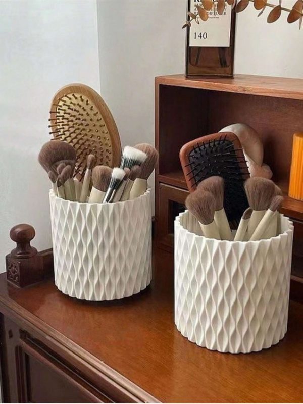 1pc Rotatable Pen Holder & Makeup Brush Organizer With Large Capacity And Multifunction