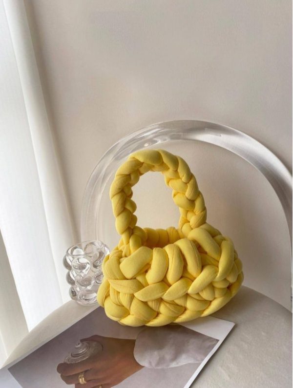 Yellow Crochet Bag Top Handle Polyester Vacation