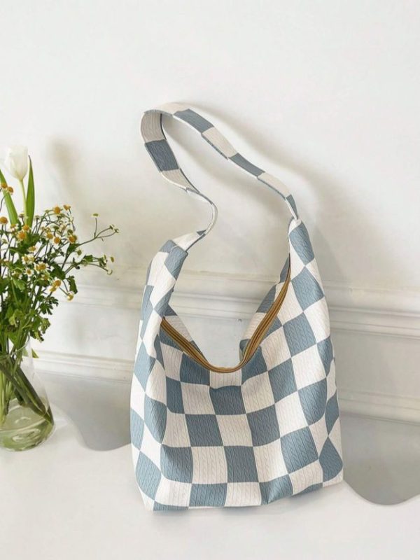 Checkered Pattern Hobo Bag Fashion Style