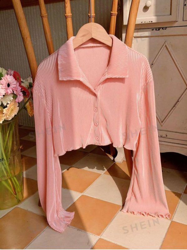 SHEIN EZwear Women Spring/Summer Casual Off-Shoulder Long Sleeve Cropped Shirt
