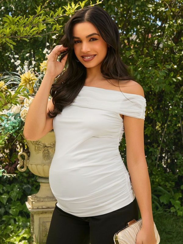 SHEIN Maternity Off Shoulder Simple Solid Color Casual Spring/Summer Blouse