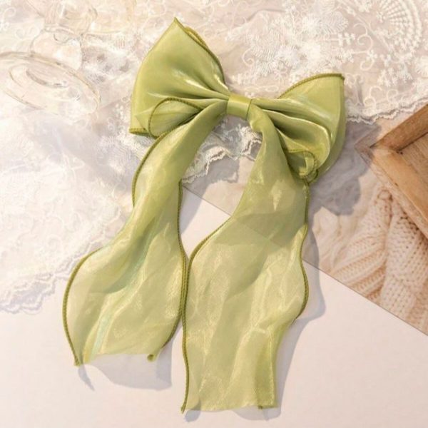 Mesh Bowknot Hair Clip With Ribbon For Girls' Hair Accessories (Large Size) Cute