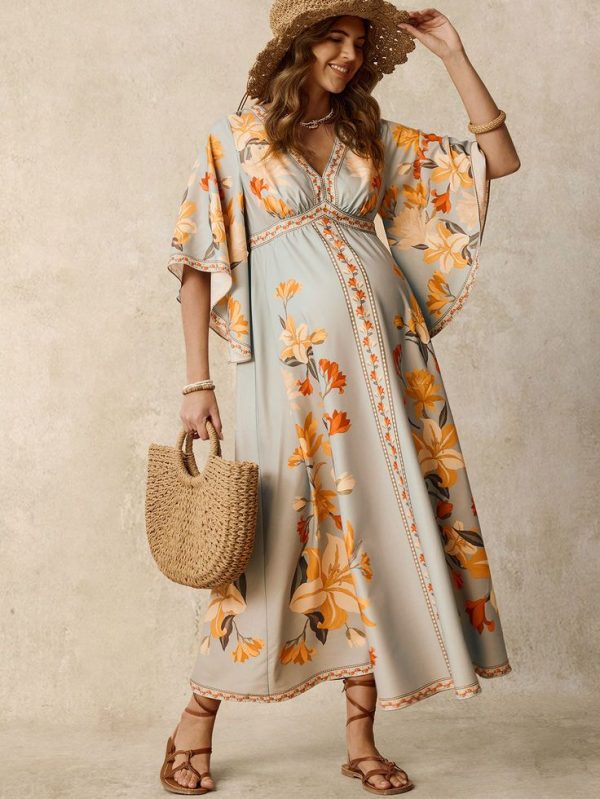 SHEIN Bohemian Maternity Long Sleeve Casual Dress
