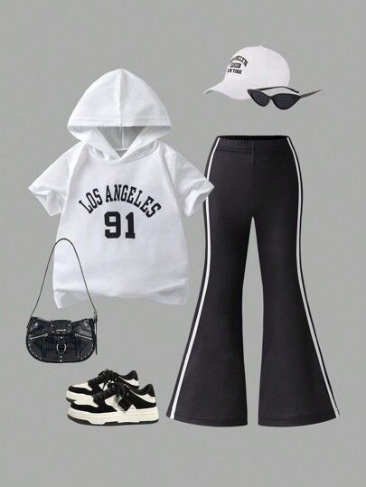 SHEIN 2pcs/Set Young Girl's Casual Minimalist Short Sleeve Top And Long Pants