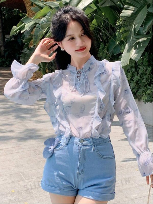 DAZY Women Chiffon Floral Print Long Sleeve Shirt