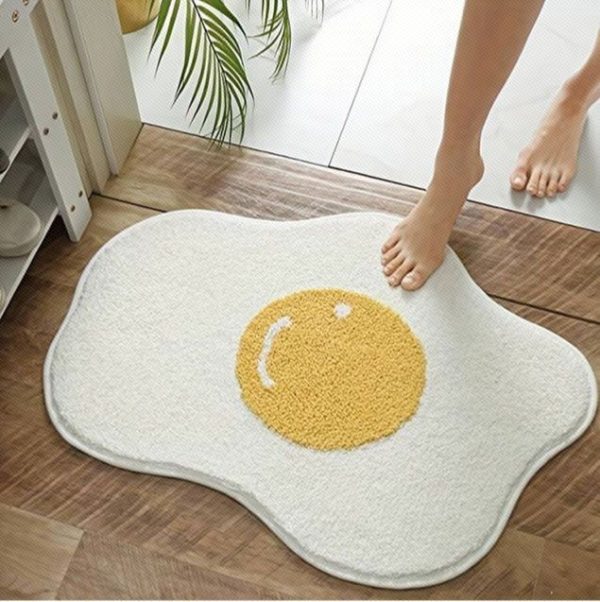 Cartoon Egg Shaped Velvet Kids Bathmat With Non-Slip Backing, Machine-Washable, Lovely Bathroom Rug