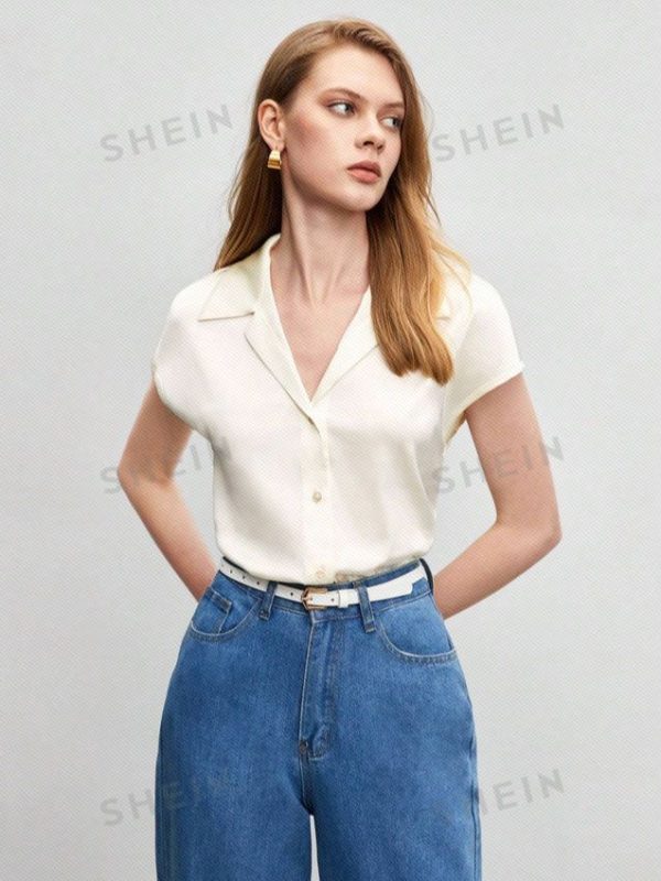 SHEIN BIZwear Solid Lapel Neck Shirt Workwear