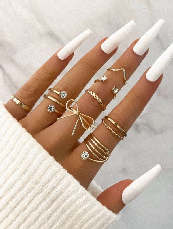 8pcs Bow & Rhinestone Decor Ring