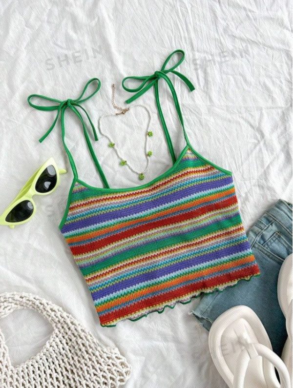 SHEIN WYWH Women's Multicolor Striped Textured Basic Tank Top