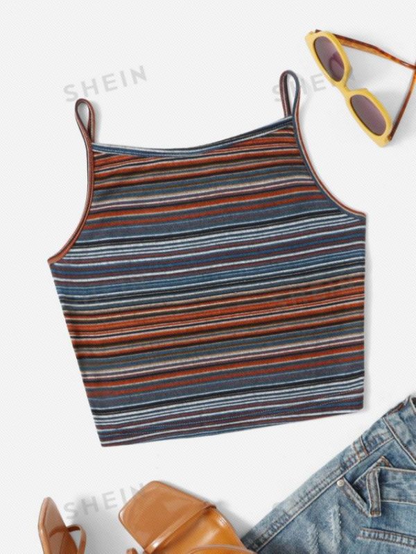 SHEIN EZwear Block Striped Crop Cami Top