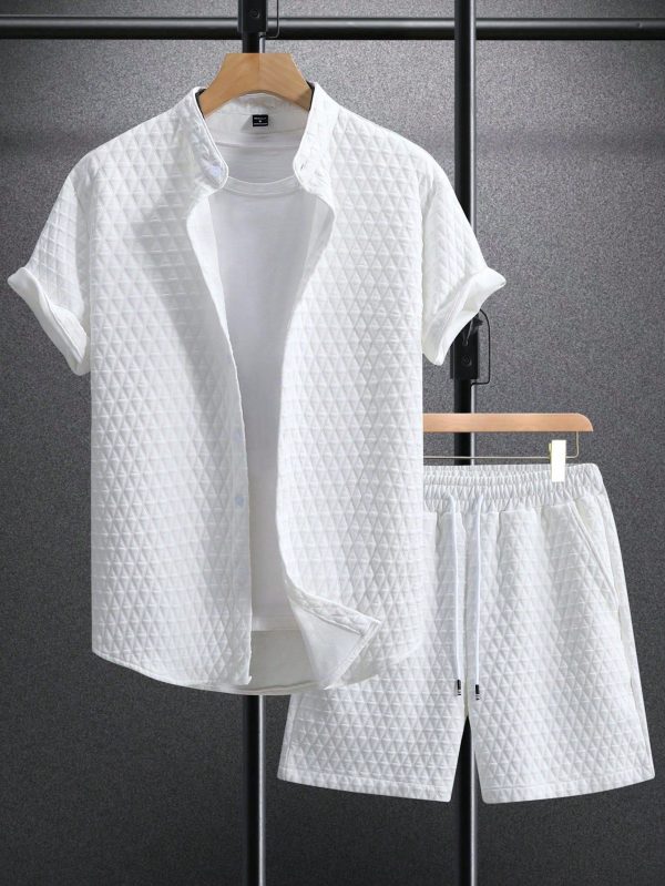 Men Short Sleeve Textured Shirt And Shorts Set, Summer