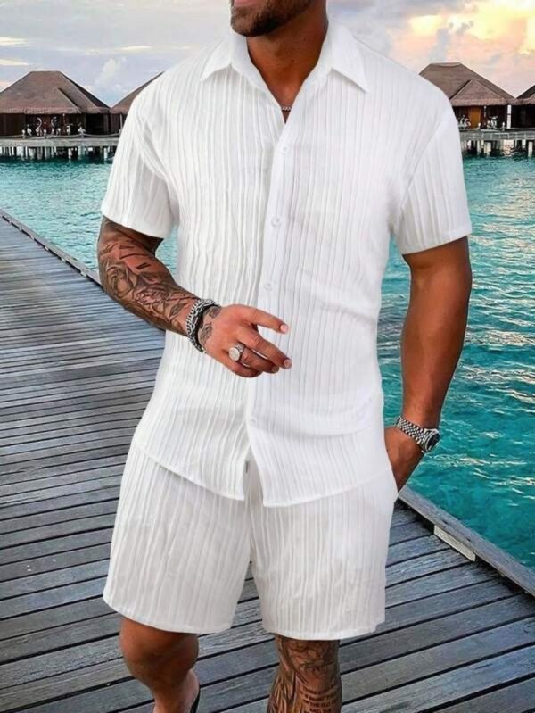 2025 New style Summer Men's Fashion Beach Suit Outdoor Sports Casual Shirt Solid color Loose Short