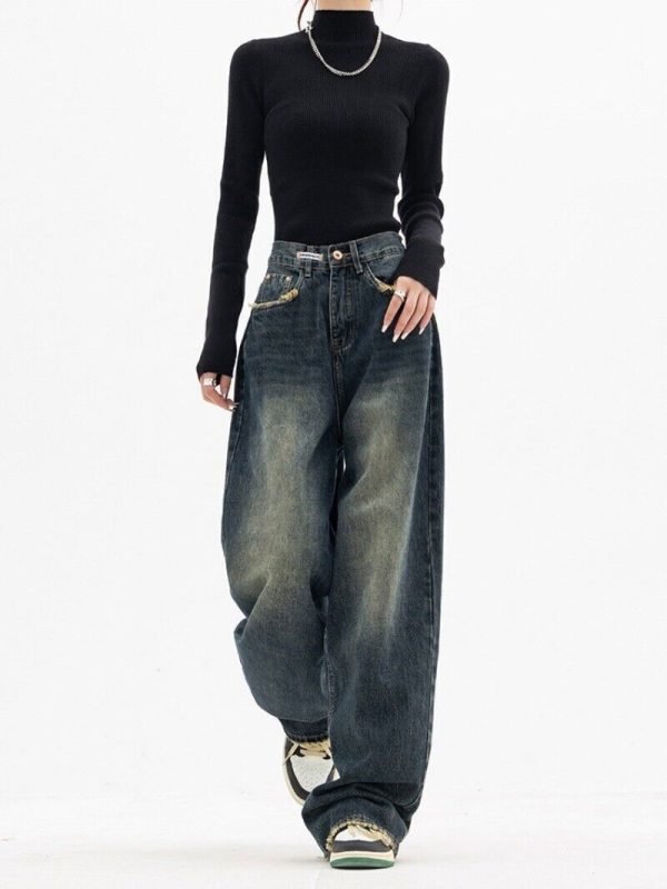 2023 High Waist Women's Jeans Harajuku Streetwear Femme Wide Leg Denim Trousers