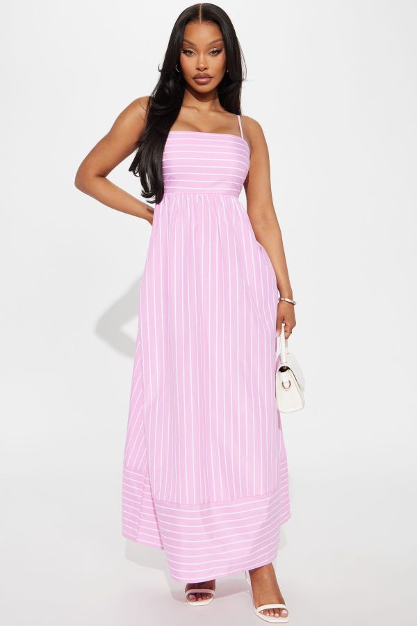 Women's Sabrina Striped Poplin Maxi Dress Combo in Pink Size Small