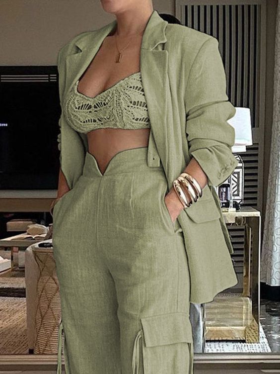 Women Plain Spring/Fall Urban Linen No Elasticity Buttons Long Sleeve Regular H-Line Linen Blazers