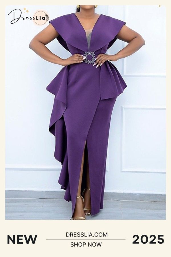 Plus Size Curve Party Dress Solid Color V Neck Short Sleeve Spring Summer Prom Dress Maxi Long Dress Party Dress for Women
