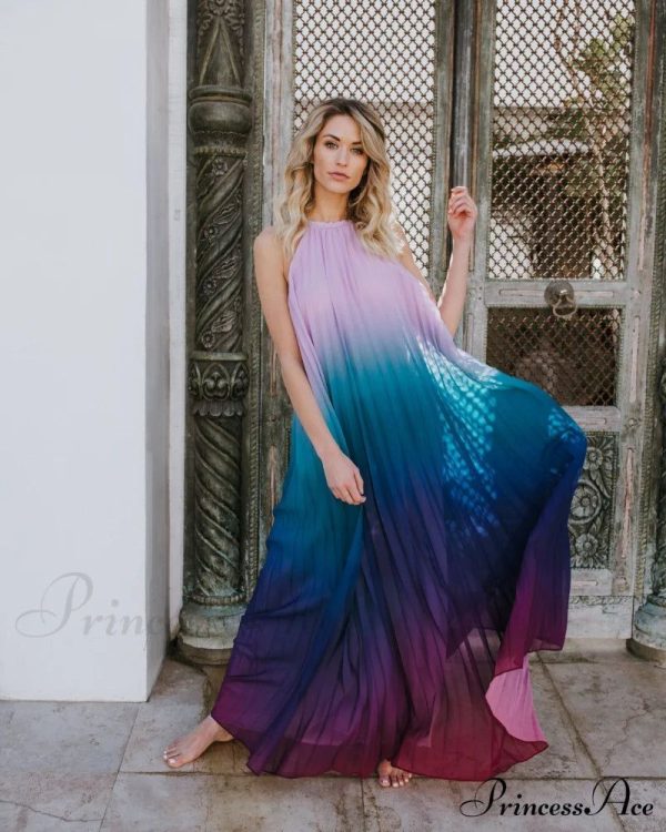 Sundress Maxi Streetwear Ombre Dress for Summer Casual Wear - XL Pink