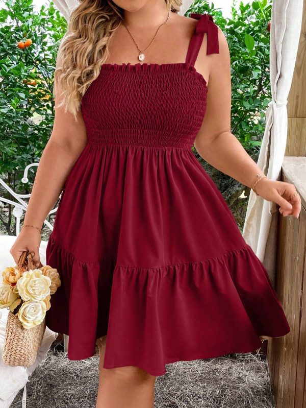 Plus Size Casual Solid Color Tie-Up Strap Dress