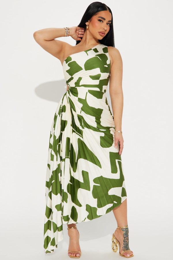 Women's Tia Satin Midi Dress Combo in Green Size 1X