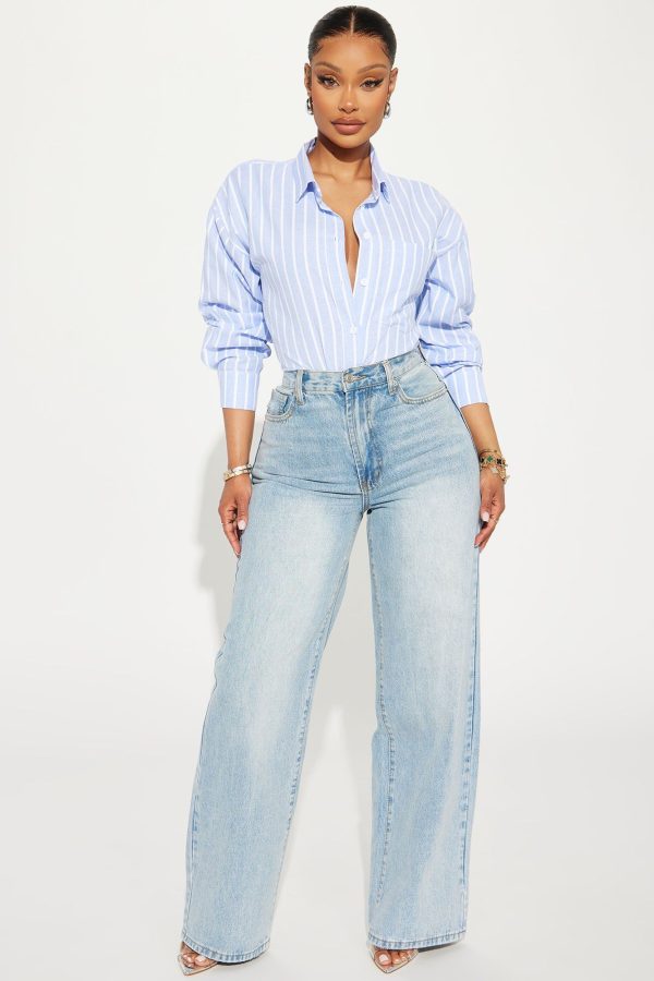 Women's Casual Times Striped Linen Shirt Combo in Blue Size 3X