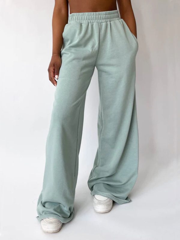 Elastic Waist Wide Leg Pants - Light Green / S