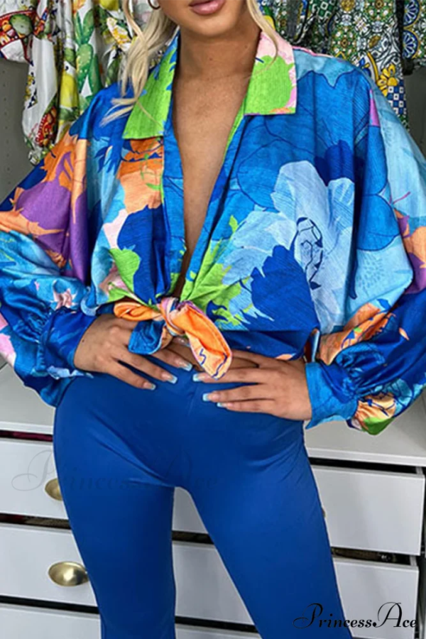 Neckline Blouses 4 in Patchwork Colors - Blue S
