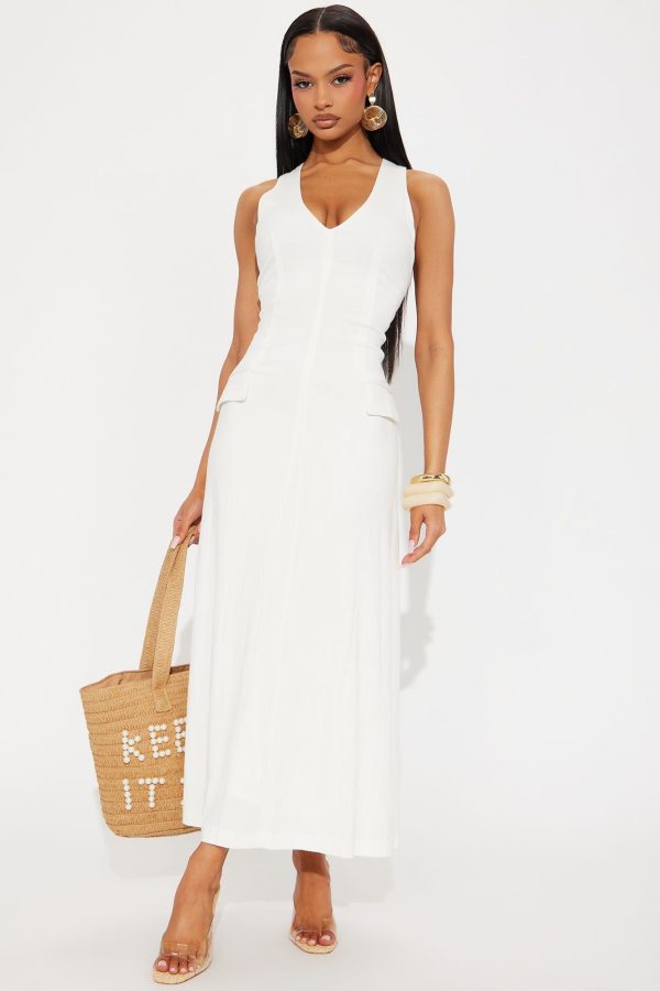 Women's Monique Stretch Linen Maxi Dress in White Size Large