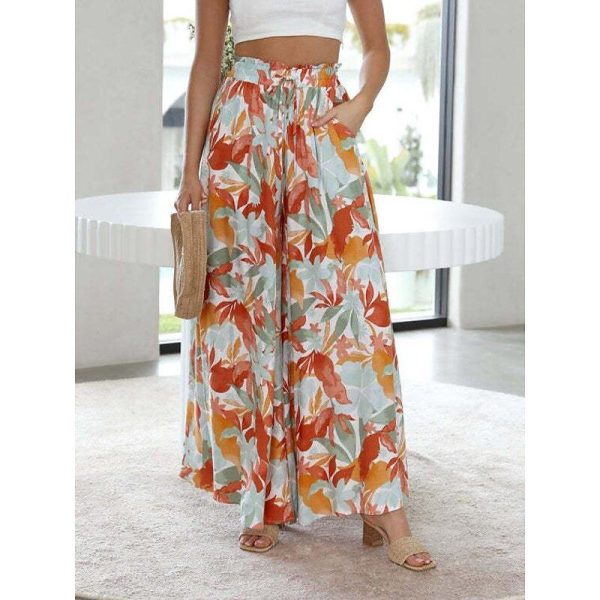 Women's Wide Leg Cotton Linen Pants Pants Trousers Fashion Full Length Shamrock Drawstring Side Pockets Wide Leg Breathability Comfortable Inelastic Casual Daily Light Yellow Orange red Forest Green