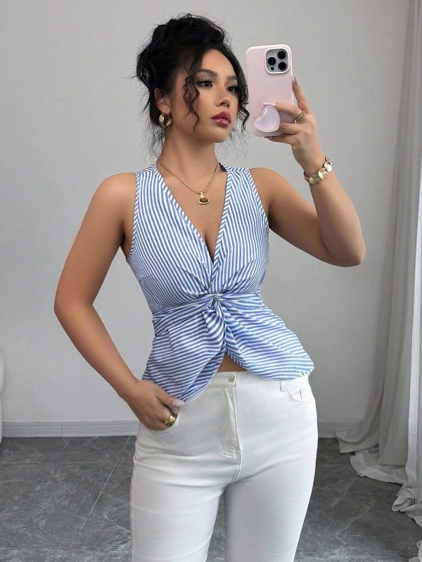 Women's Striped Sleeveless Blouse, Minimalist And Fashionable, Suitable For Summer