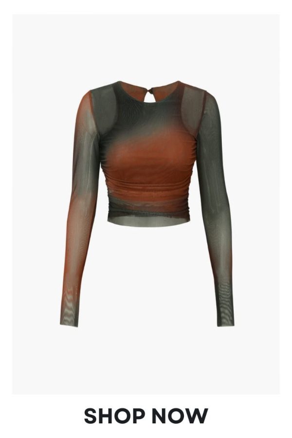 Tie Dye Sheer Mesh Long Sleeve Top