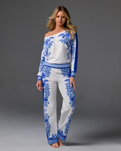 Printed Slouchy Lounge Set Blue/White - Blue White