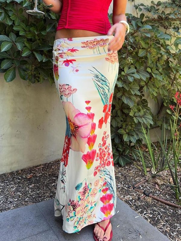 Weird Puss Colorful Print Skirts Women 2025 New Trend Ruched Peach Hip Casual Simple Bottoms Summer
