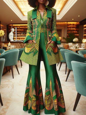 Women Ethnic Spring/Fall Urban Polyester Zipper High Waist Flare Pants X-Line Pocket Stitching Pants