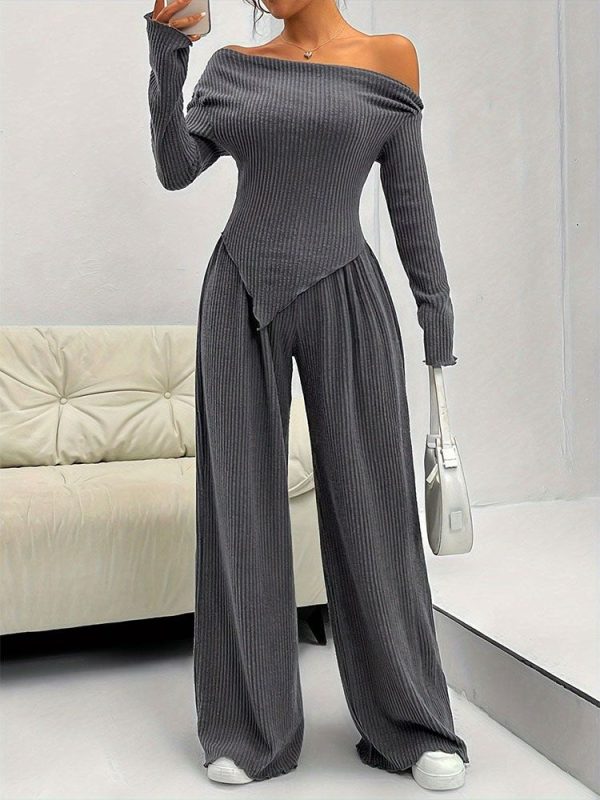 Women T-shirt Trousers New 2 Piece Autumn Streetwear Fashion Casual Slim Long Sleeves Tees Solid