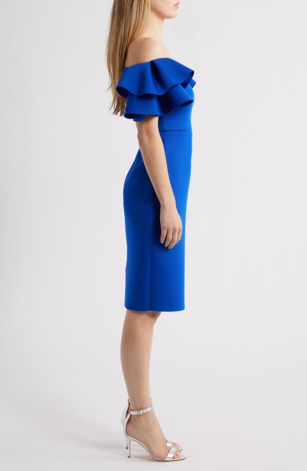 Eliza J Ruffled Off-the-Shoulder Cocktail Dress in Cobalt at Nordstrom, Size 6
