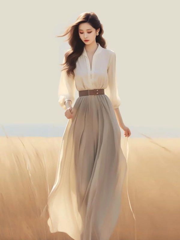 Zingj Light Luxury Shirt Dress Set 2023 Autumn New Elegant Fashion Long Sleeve High Waist Lace-up Casual Chic Female Clothing leather belt-XL