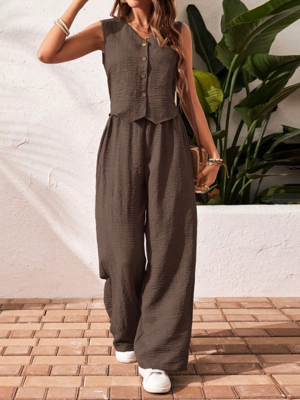 2pcs Vacation Casual Solid Color Tank Top And Pants Set