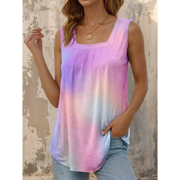 Women's Tunic Camisole Tank Top Graphic Gradient Stylish Casual Sleeveless Square Neck Regular Tops Daily Going out Weekend Print Rainbow Summer Spring