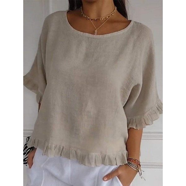 Women's Linen-Inspired Shirts T Shirt Plain Fashion Modern Casual Half Sleeve Crew Neck Regular Tops Daily Weekend Wine Blue Beige Summer Spring