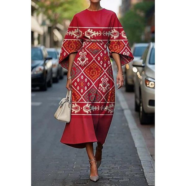 Women's Midi Dress Sheath Dress Casual Formal Semi Formal Office Daily Regular Fit Floral Graphic Geometric 3/4 Length Sleeve Crew Neck Pink Red Blue Purple Summer Spring