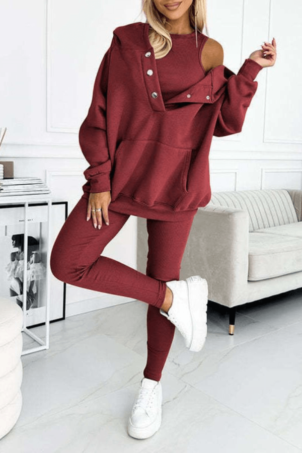 Cozy 3 Piece Hoodie Set - Red / 3XL