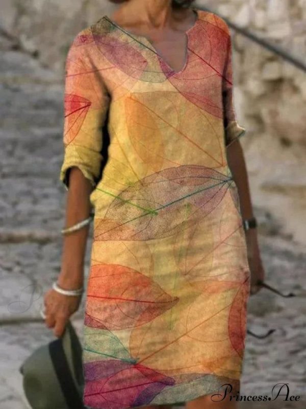 Large Big Printed Boho Casual Party Elegant Dresses - yellow 2 XL