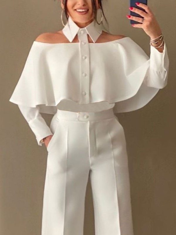 Women Urban Blouses Shirt Collar Loose Long Sleeve Plain Spring/Fall for Commuting