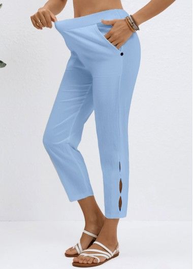 Elastic Waist Light Blue High Waisted Pants