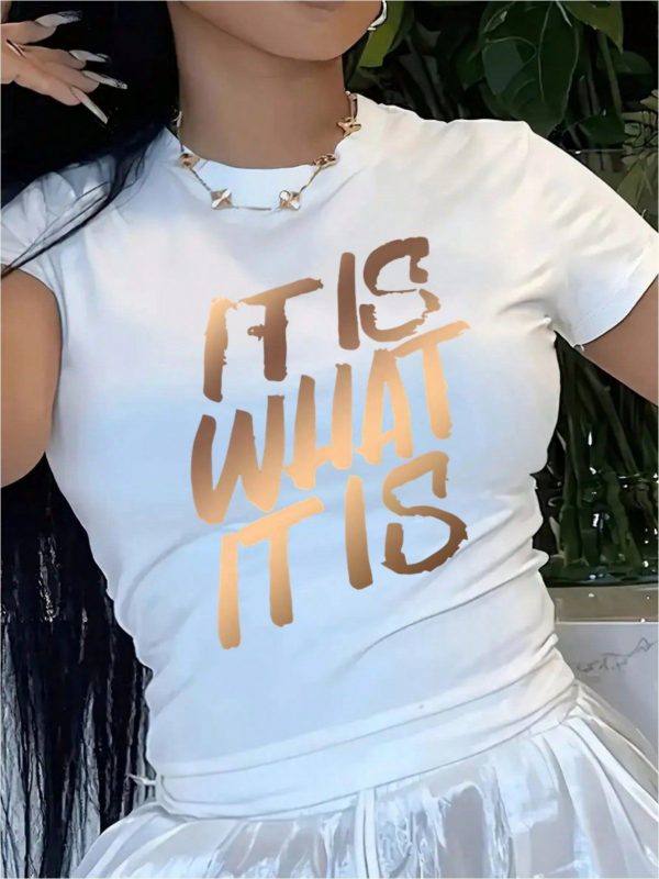 Soft And Comfortable 100% Women'S Casual, Golden Lettering Printed T-Shirt - Soft, Round Neck, Short Sleeves, Machine Washable, White, Black 100% Cotton