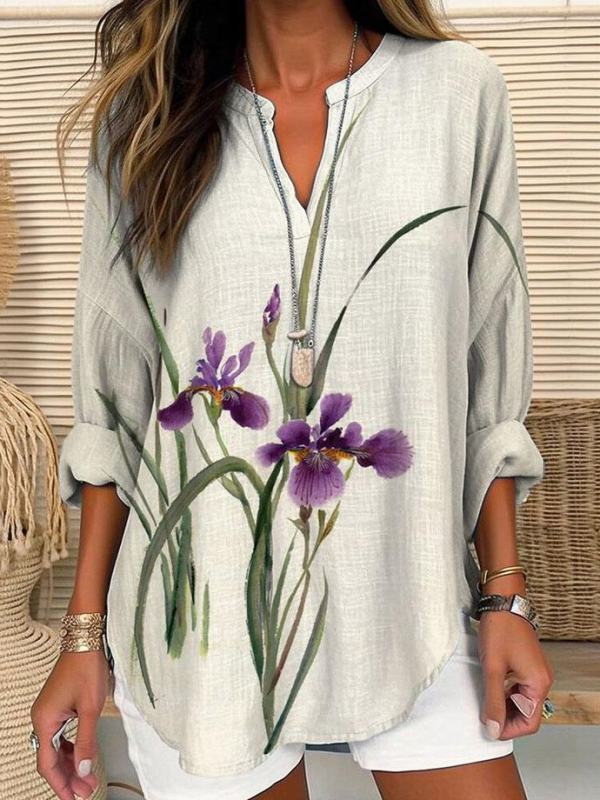 Women Casual Floral Spring/Fall No Elasticity Daily Loose Long Sleeve A-Line Regular Blouses
